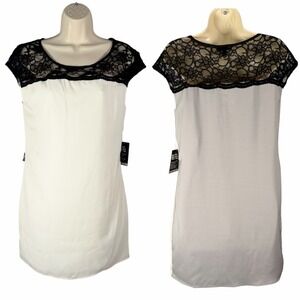 Express Dress Womens XS White Black Gray Colorblock Lace Trim Shift Satin Lined